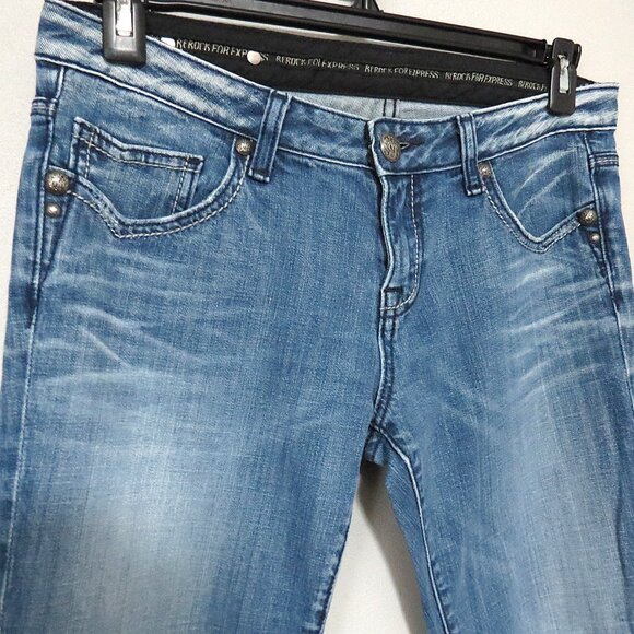 ReRock for Express Bootcut Light Wash Low Rise Distressed Y2K Denim Size 8R - Picture 1 of 11